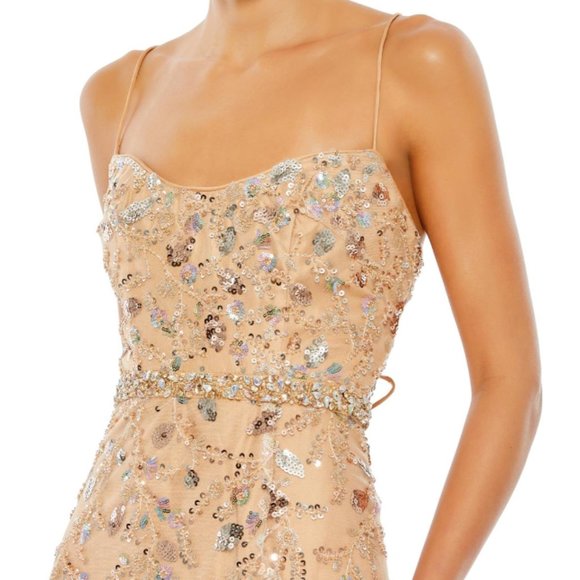 MAC DUGGAL 68049 SLEEVELESS LACE UP BACK NUDE GOWN sz 4 - Picture 2 of 6